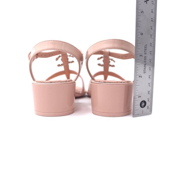 Chanel 37.5 T Strap Thong Sandals Light Pink 23C Chain CC - Picture 10 of 12